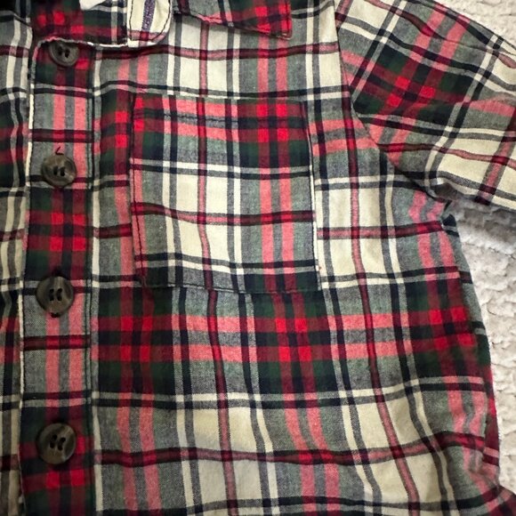 Blue Rooster/Pink Chicken EUC Christmas Plaid Button-Down * - Picture 2 of 4